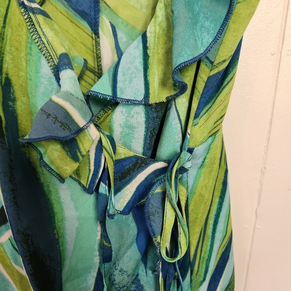 En Saison Blue Green Y2K Style Wrap Ruffle Mini Party Dress Anthropologie Medium - Picture 6 of 9